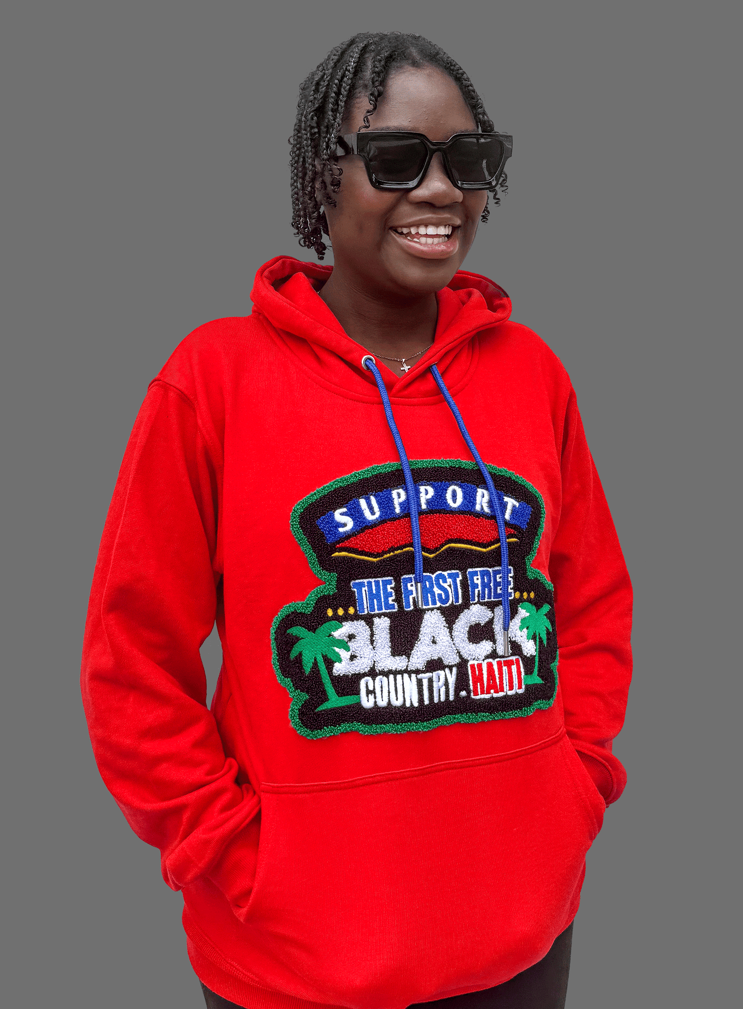 Support the first free black country Chenille Hoodie